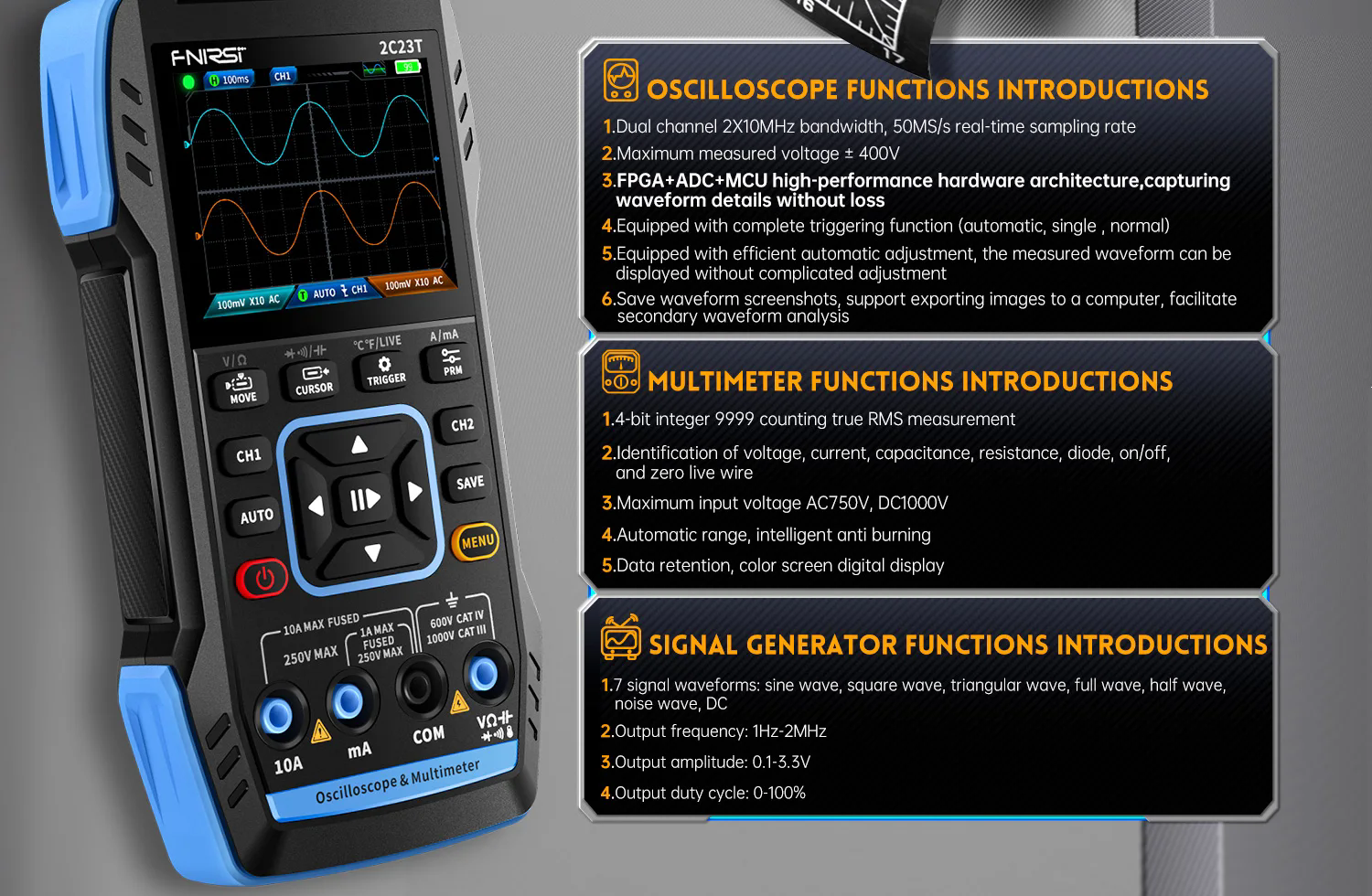 Осциллограф fnirsi 2c53t 2c23t upgrade digital oscilloscope  3in1 50mhz