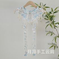 Blue Lotus 4 streamers Hanfu Yunqianming heavy industry embroidery antique original design Hanfu photo accessories for adults