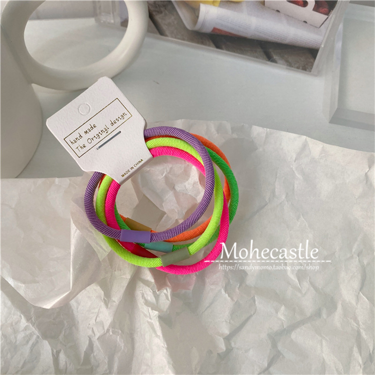 Mohe Ultra Beauty Korea Fluorescent Color Series ~ Ins Base Leather Gluten Hair Circles Fashion Colorful High Play Hair Rope Leather Ring Head Rope-Taobao