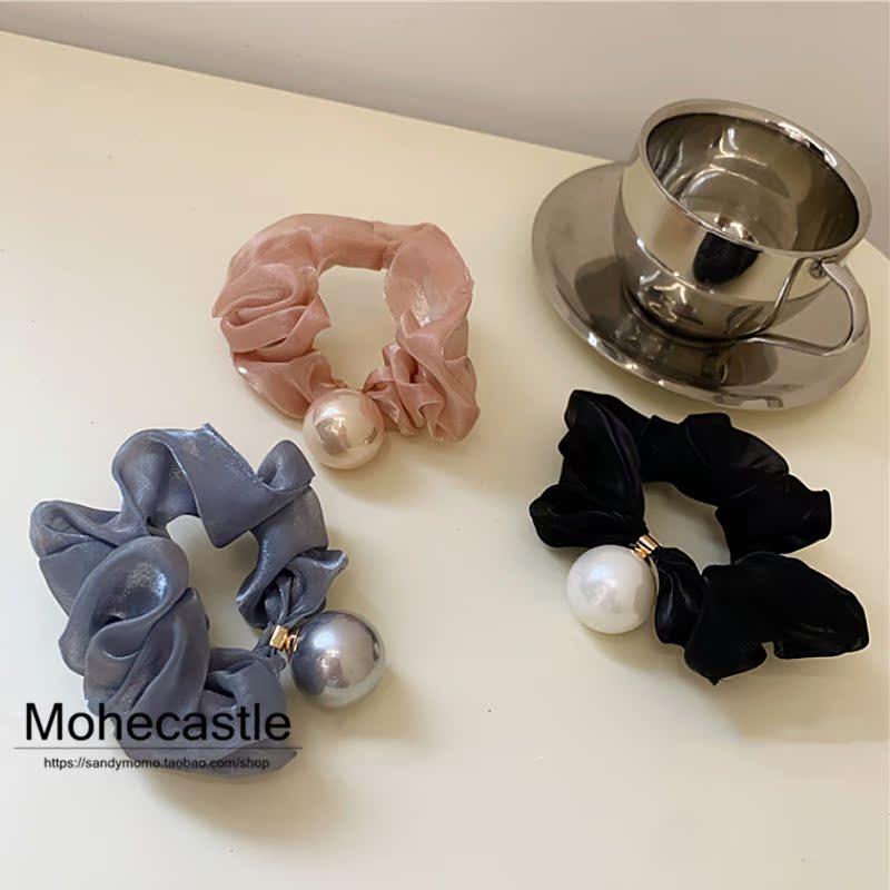 Super beautiful ~ Korean large pearl temperament mesh large intestine hair ring tied hair rope maiden ball head rubber band headdress