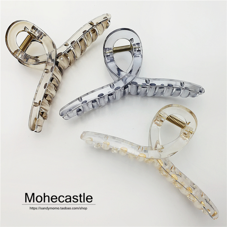 Mohe elegant crystal texture transparency and large grab and clamp Korean bath pad hair clamp behind the head of the horse tail clamp
