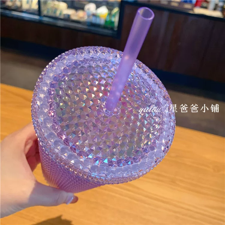 Чайная чашка Starbucks на Рождество, фиолетовый пластиковый стакан со стеклом, 2020, градиент