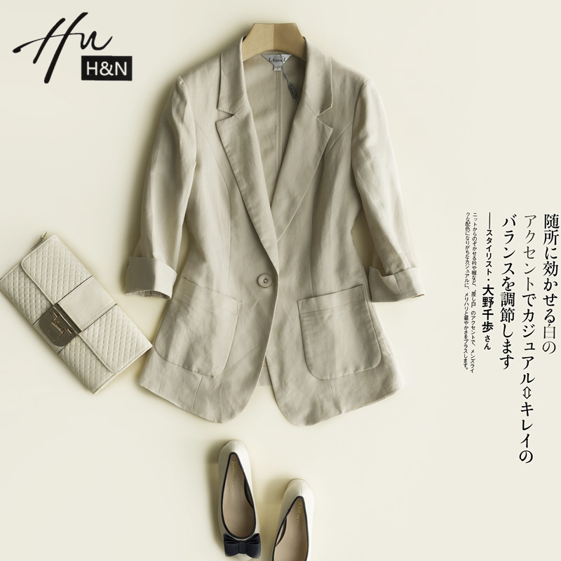 Thin cotton linen small suit jacket woman 2022 Summer new medium long version chic linen casual western suit woman blouse
