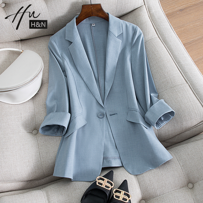 Korean version chic linen short suit jacket woman thin subs slim fit design feeling small crowdsuit female blouse