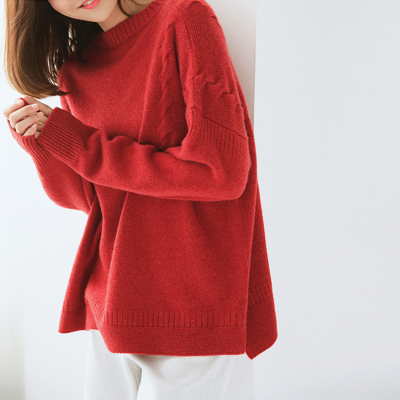 Red sweater women 2022 Spring new Lazy Wind outside wearing a slim cashmere knit undershirt female tide