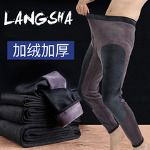 Langsha warm pants men plus velvet thick knee pads extra thick autumn and winter trousers men wear cotton pants mens underwear