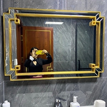 Modern simple waterproof bathroom mirror Light luxury wall-mounted vanity mirror Sink square gold large size silver mirror