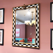 Light luxury neoclassical European American French black and white grid do old decorative mirror fireplace mirror toilet wall-mounted bathroom mirror