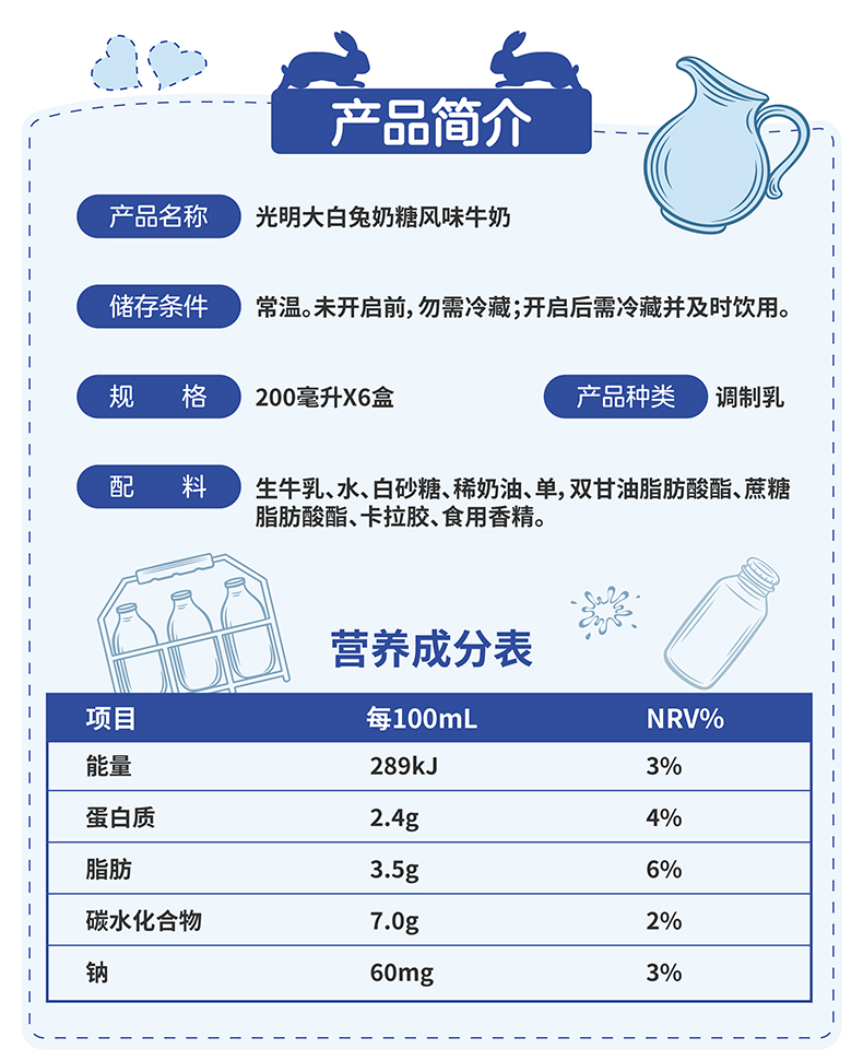 光明新品 大白兔奶糖风味牛奶 200ml*6盒装 图2