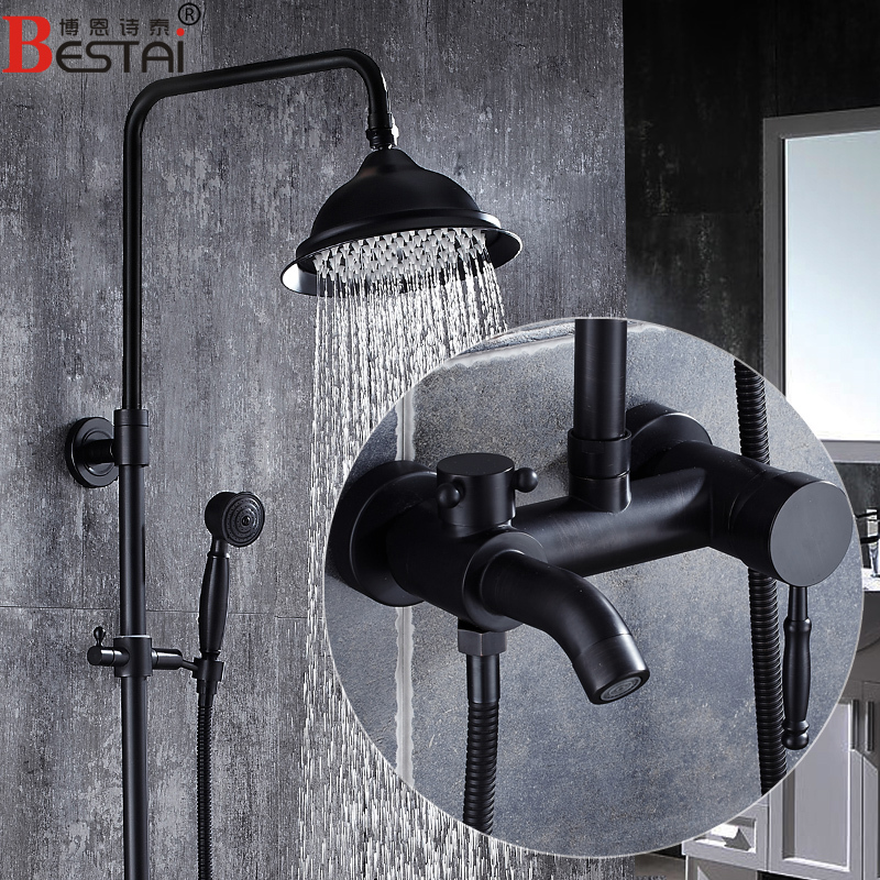 Black Showerhead/Antique Bronze Showerhead Set, All-Copper, European-Style Showerhead, Bathroom Faucet with Adjustable Height