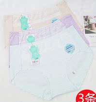 3 pieces of Qito posture seamless invisible underwear middle waist size female fat mm2019 New ribbed cotton breifs thin