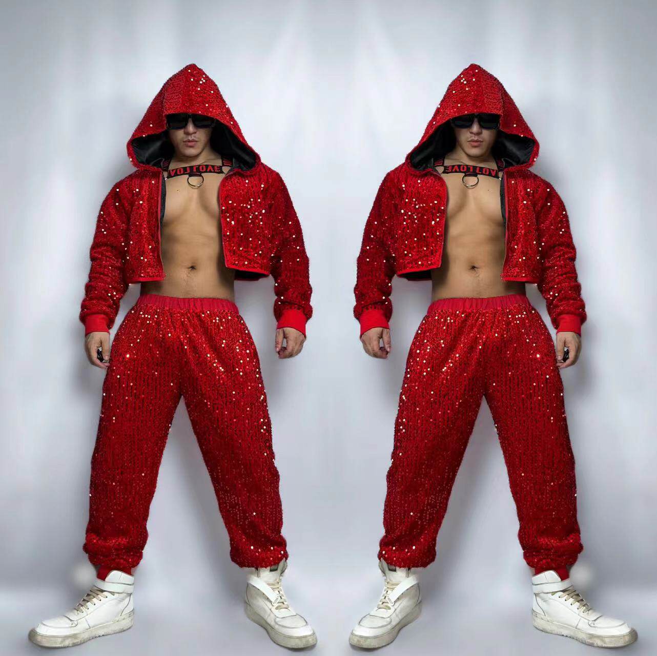 The new Mid-Autumn Festival National Day men's and women's sexy gogo nightclub New Year's red sports style opening show costumes will not be returned