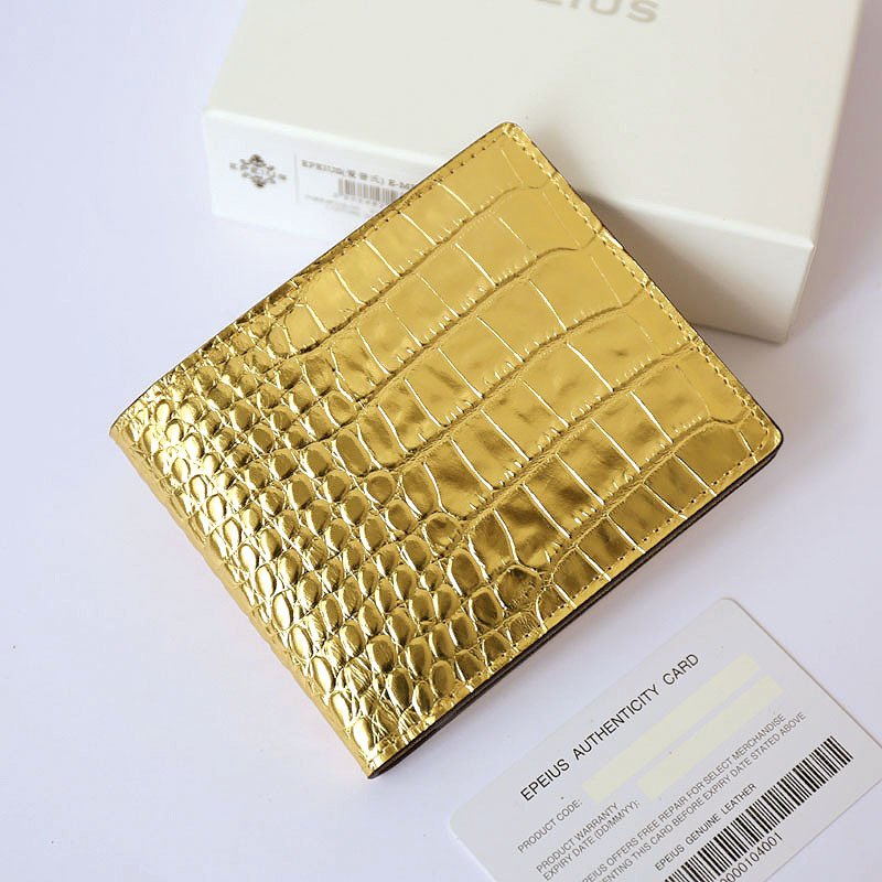 Aipu's Genuine Leather Men's Wallet, Cowhide Men's Bag, Horizontal Short Wallet, Men's Gold Lucky Wallet 