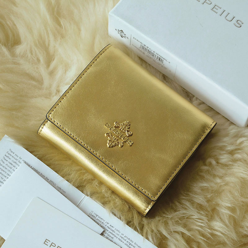 Epeius First-Layer Cowhide Stylish Gold Genuine Leather Small Wallet Women's Short Wallet Valentine's Gift