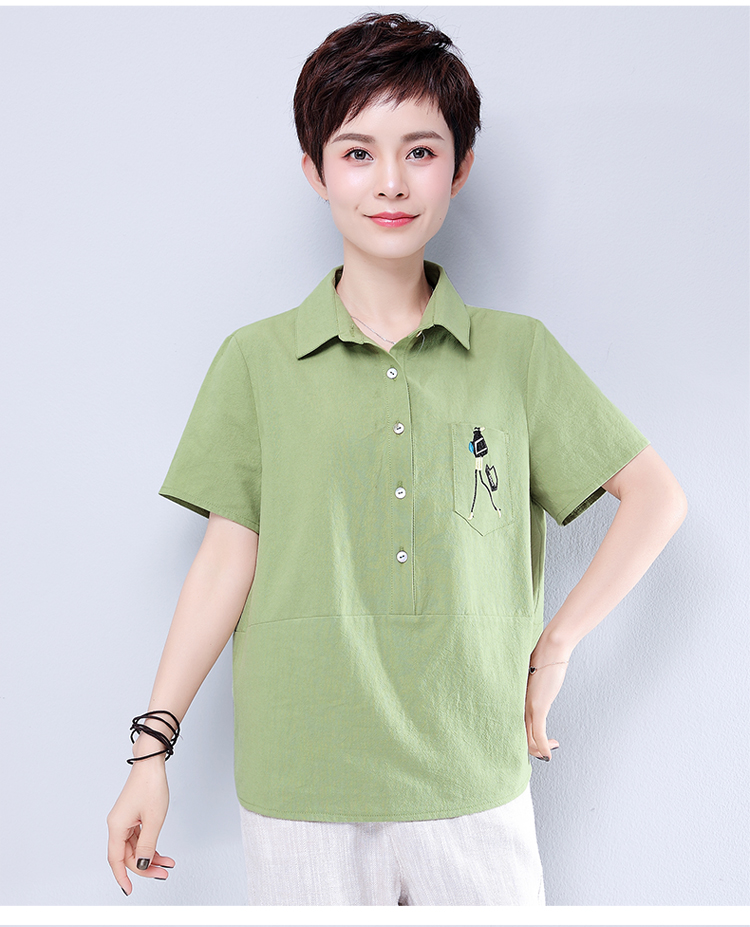 Áo thun nữ tay lửng ngắn nữ 2018 hè mới hè cỡ lớn cho nữ trung niên cotton Quần áo cổ bẻ - Áo phông áo phông trắng nữ