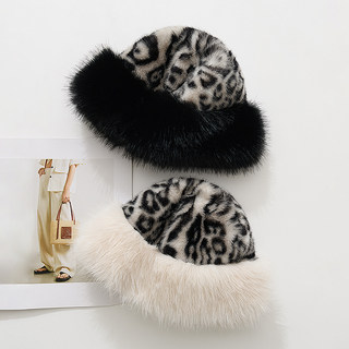 New Autumn and Winter Leopard Print Plush Fisherman Hat for Women, Thickened, Windproof, Face-Slimming, Versatile, Mongolian Style, Large Head Circumference, Warm Hat