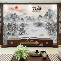 New Chinese bamboo wood fiberboard TV background wall landscape painting integrated board living room splicing 3D bright wall panel