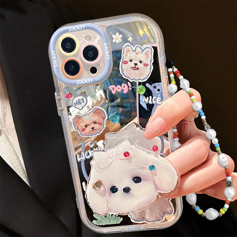 Puppy Stand Compatible with Apple 17 Phone Case iPhone 16 Pro Max/ iPhone 13 Mirror Cream 12 Female 14 Premium Xs/15 Full Coverage Xr Silicone 8 Plus+ Anti-Drop New Model Case