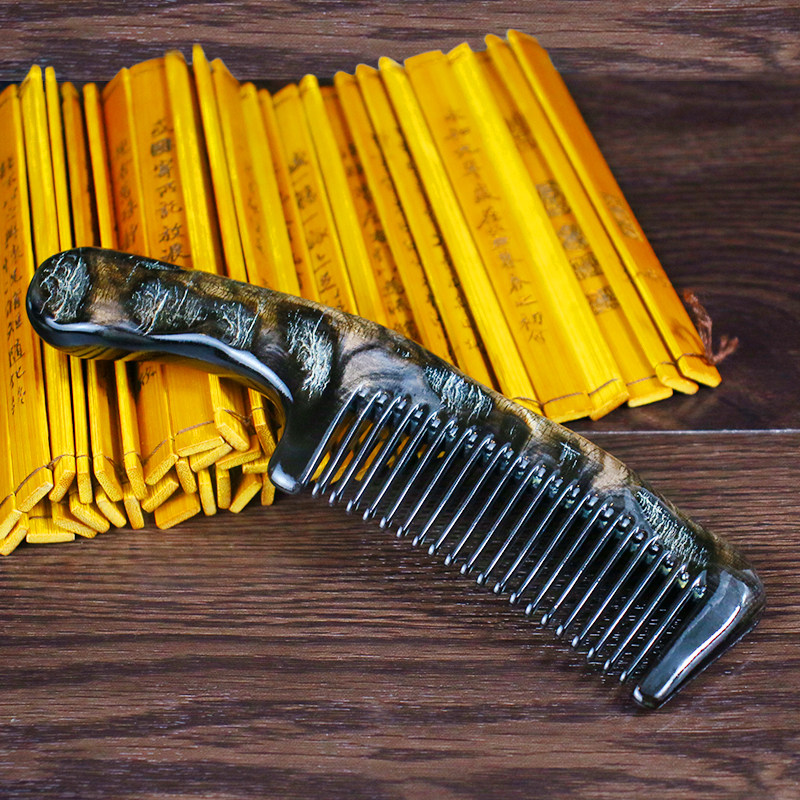Snow Sea Horn Natural Black Buffalo Horn Handcrafted Burnished Comb Men And Women Home Antistatic