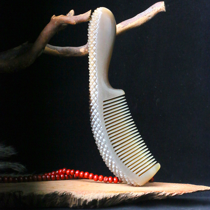 Snow Sea Horn Natural Horn Natural Horn High-end Custom Horn Comb Antistatic Diamond Round Shank Comb