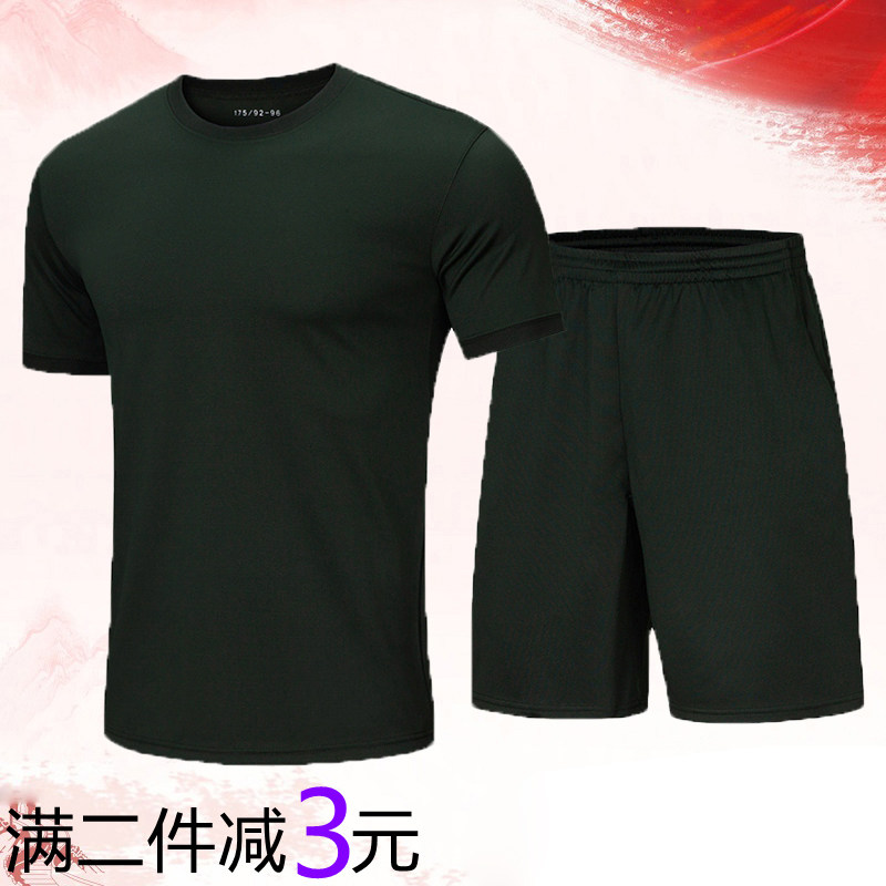 Physical training suit for men and women summer dry air breathable clothes with round-collar T - shirt coat training short sleeve shorts