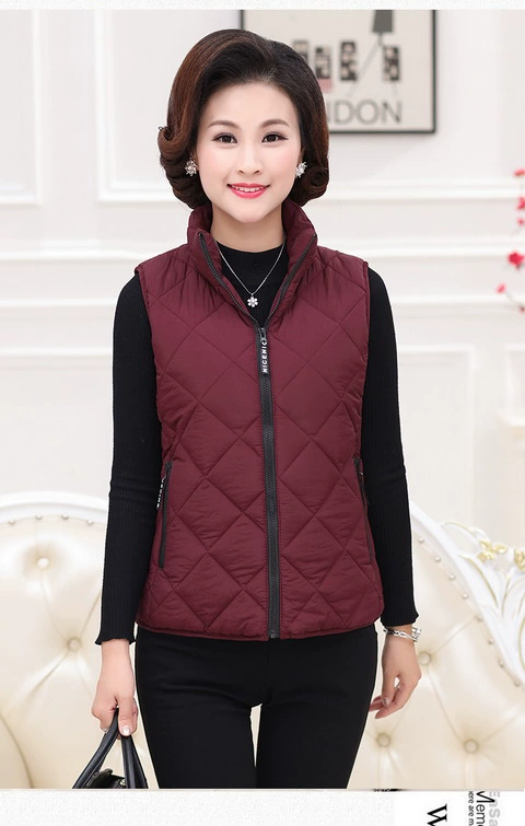 Phụ nữ trung niên áo vest cotton mùa thu và mùa đông Người mẹ trung niên tải vest dày áo khoác ngắn áo khoác cotton