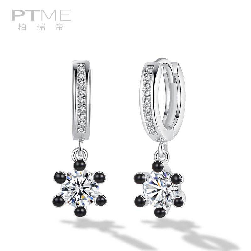 Pure Silver Earrings Women Korean Temperament Fashion Lukewarm Wind Nets Red synthetic crystal earrings Ears Pendant Short and thin