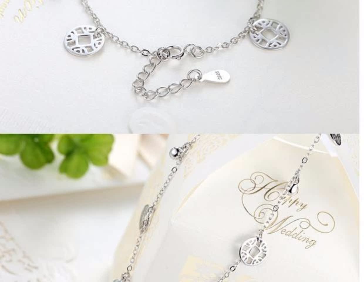 Bai Ruidi S925 bạc đồng vòng chân chuông dễ thương chuỗi dài nữ mẫu Hàn Quốc thời trang retro quà tặng sinh nhật lắc chân nữ inox