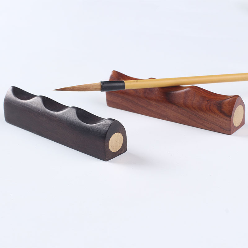 Black catalwood inlaid copper pen Pen Entrusted Town Ruler Red Wood Small Pen Shelf Mountain Creative Minimalist Calligraphy Supplies Wooden Pens