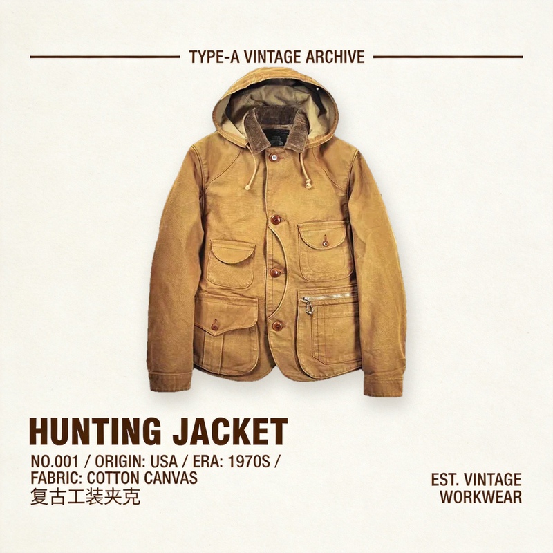 Heavy Canvas Work Jacket for Men, Tub-Dyed Yellow-Brown Hunting Duck Jacket, American Retro Lumberjack Amekaji Style