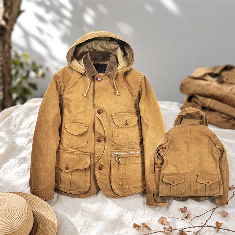 Type a Blood Five Lakes Series! Lumberjack Tube-Dyed Yellow-Brown Duck Hunting Heavy Canvas Jacket!