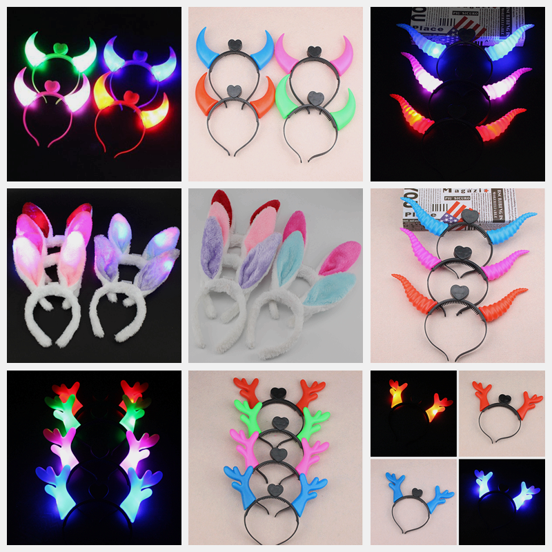 Luminous Horn Deer Antlers Goat Horns Rabbit Ears Luminous Flashy Head Accessories Hairpin Balls Party Hair Accessories