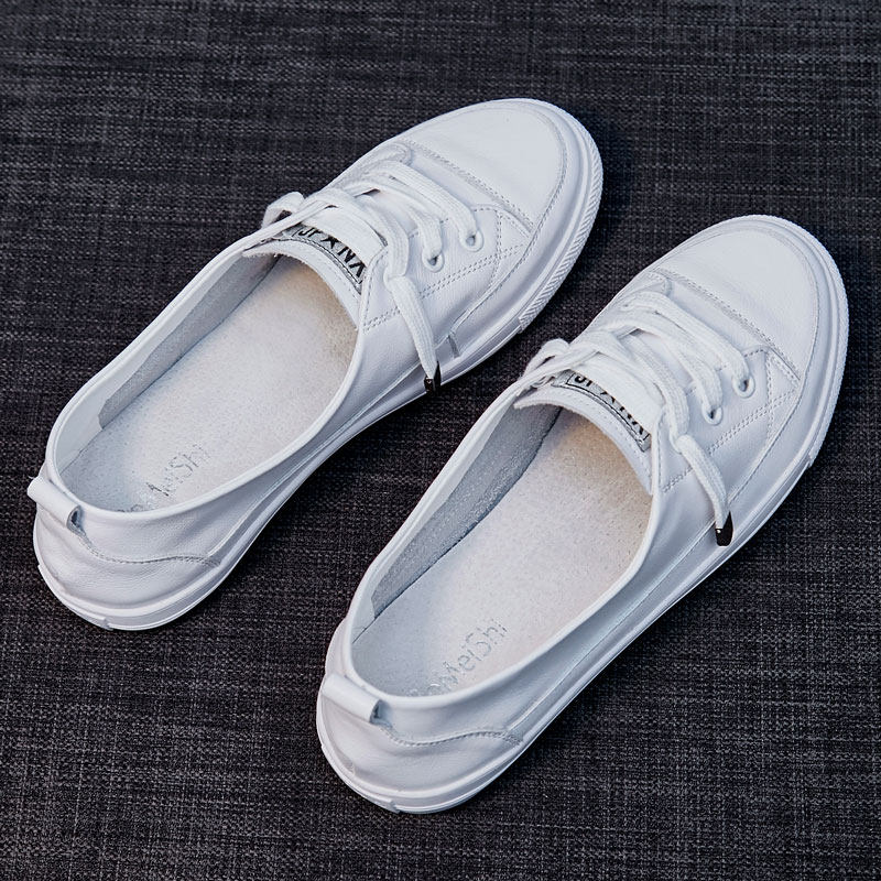 Large size women's shoes 41-43 summer shallow mouth leather white shoes women 2022 new all-match casual flat shoes 40