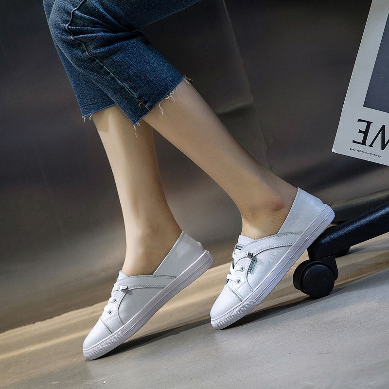 Leather shallow mouth two-wear small white shoes women's summer thin section all-match large size women's shoes 41-43 soft leather flat single shoes 40