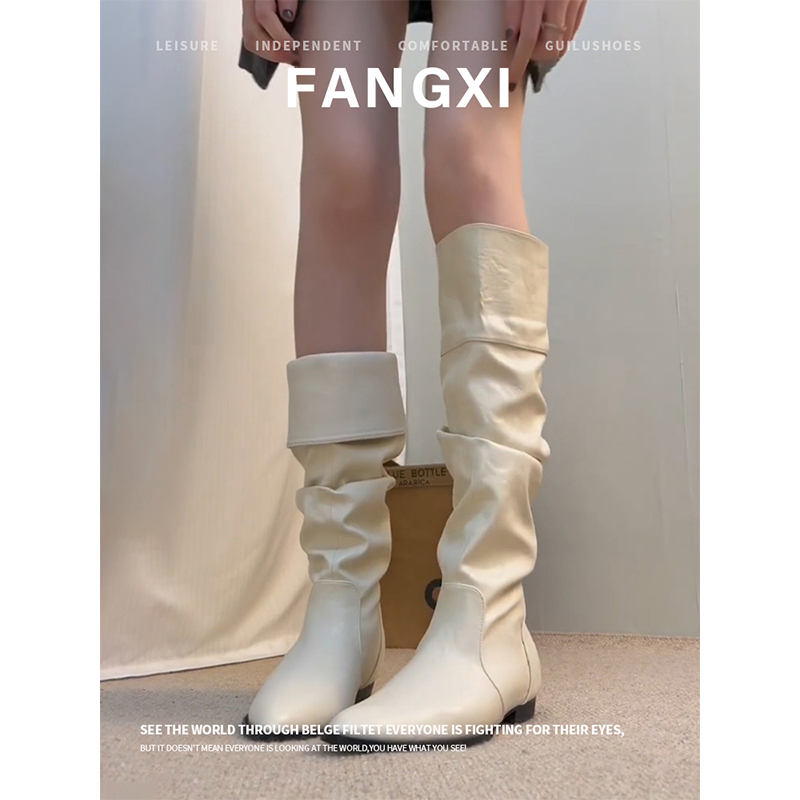 Cowhide Version ~ White Pointed-Toe High Boots, Over-The-Knee Boots, Height-Increasing Long Boots, Women's Flat-Soled Riding Boots Cowhide Version ~ White Pointed-Toe High Boots, Over-The-Knee Boots, Height-Increasing Long Boots, Women's Flat-Soled Riding Boots