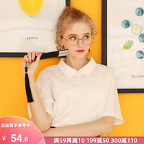 Chinese style shirt womens design chic cheongsam buckle short-sleeved white shirt 2021 new short top summer