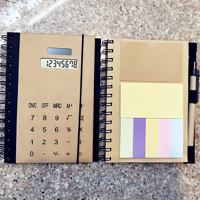 Vintage fashion Loose-leaf multi-function notebook Business notepad with post-it note Pen Solar Light energy Calculator