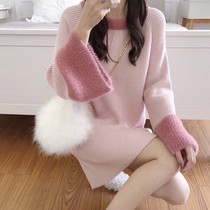 South Korea 2020 autumn and winter new small knitted dress women loose lazy wind long sweater skirt