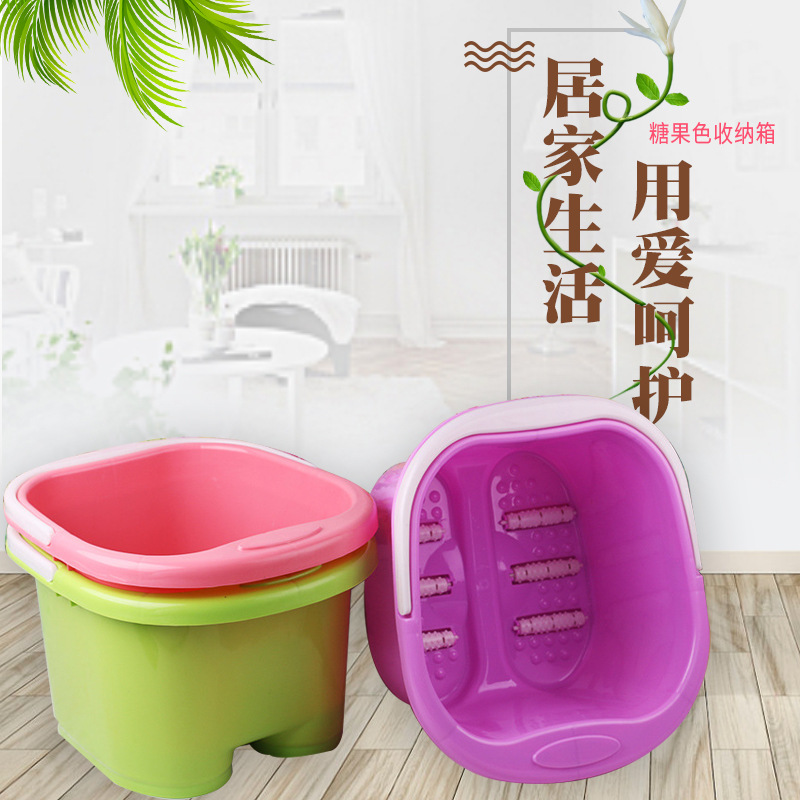 Factory direct selling hand-held thickened foot bath bucket household plastic foot bath bucket 6-wheel massage foot bath tub will sell gifts