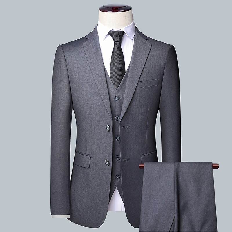 Spring and Autumn Professional Formal Work Clothes, Groomsmen and Groom Wedding Suits, Three-Piece Men's Suit Set