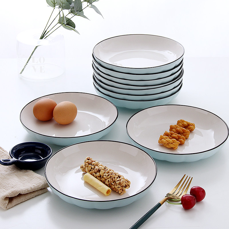 Plate combination Japanese style 2 4 ceramic plate set dinner plate net red ins tableware creative home vegetable plate