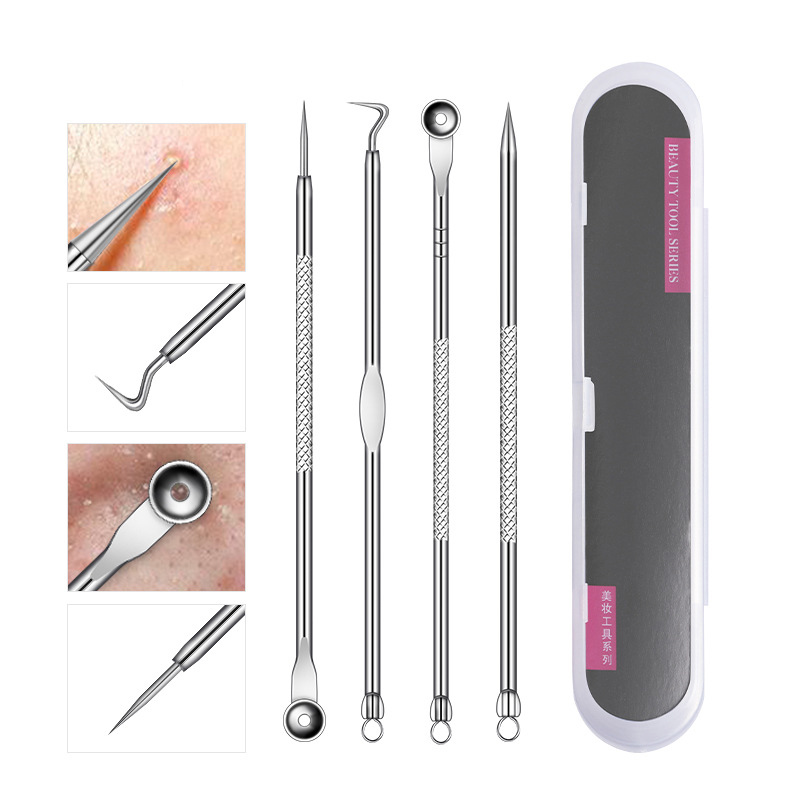 Powder Lancet 4 Pieces Of Dark Sore Needle Face Beauty Makeup Double Head Squeeze Pimple Pimple Pimple Black Head Needle Tool Suit