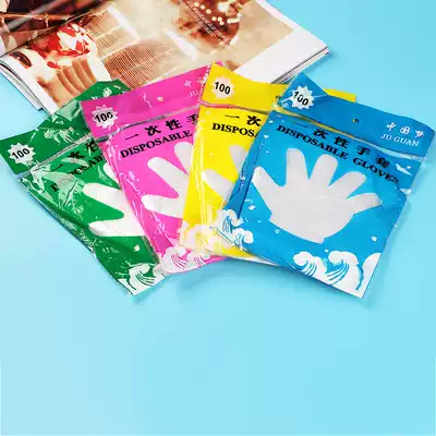 100 disposable gloves, transparent PE film gloves, catering, cleaning, makeup, hair care