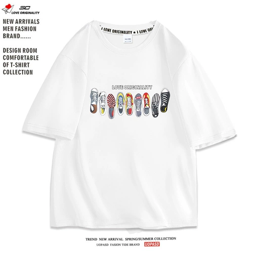 Трендовая брендовая хлопковая белая цветная приятная телу футболка с коротким рукавом для влюбленных, большой размер, в американском стиле