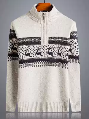 Semi-turtleneck sweater men plus velvet thickened wool sweater winter Korean version of youth trend loose student sweater