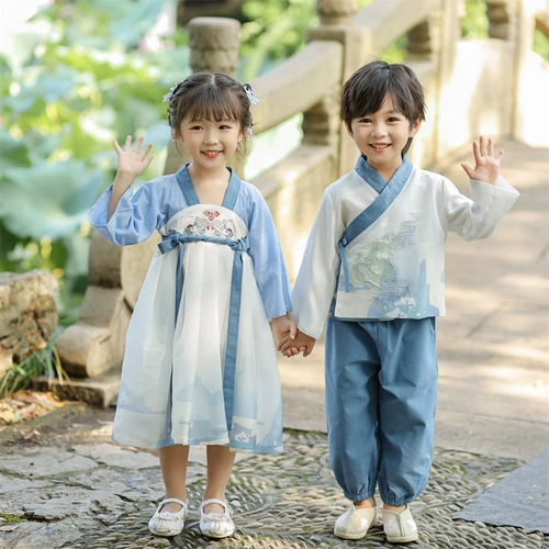Детское ханьфу подходит для мужчин и женщин, костюм, комплект, осеннее, китайский стиль