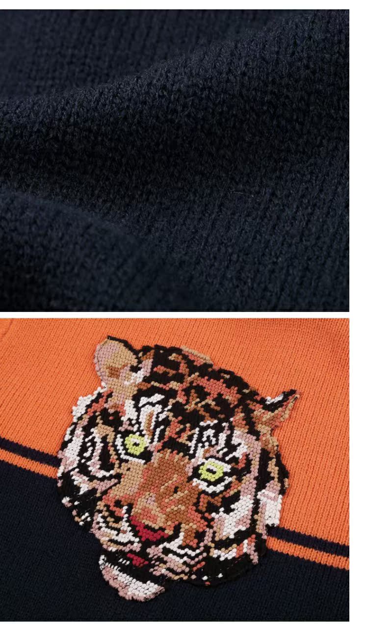 Spike 2019 mùa xuân đầu hổ thêu màu sắc phù hợp với áo len nam dày kim kiểu áo len nam kiểu đan len J752 - Cardigan áo sơ mi nam