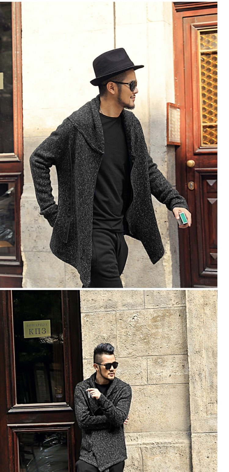 Mùa xuân carbon đen phối màu mohair nam đầu máy dệt kim áo len nam dây kéo áo len cardigan áo khoác J642 - Cardigan blazer nam