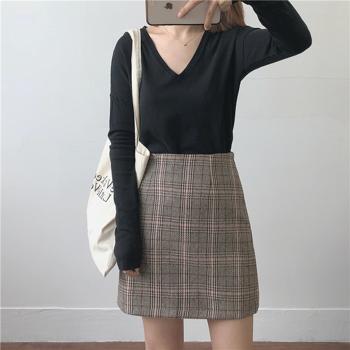 Muzi 18 mùa thu / vòng cổ / cổ chữ V Kiểu cổ điển không quá nhiều để mặc! Áo len dài tay nữ màu đen áo khoác cardigan nữ cao cấp