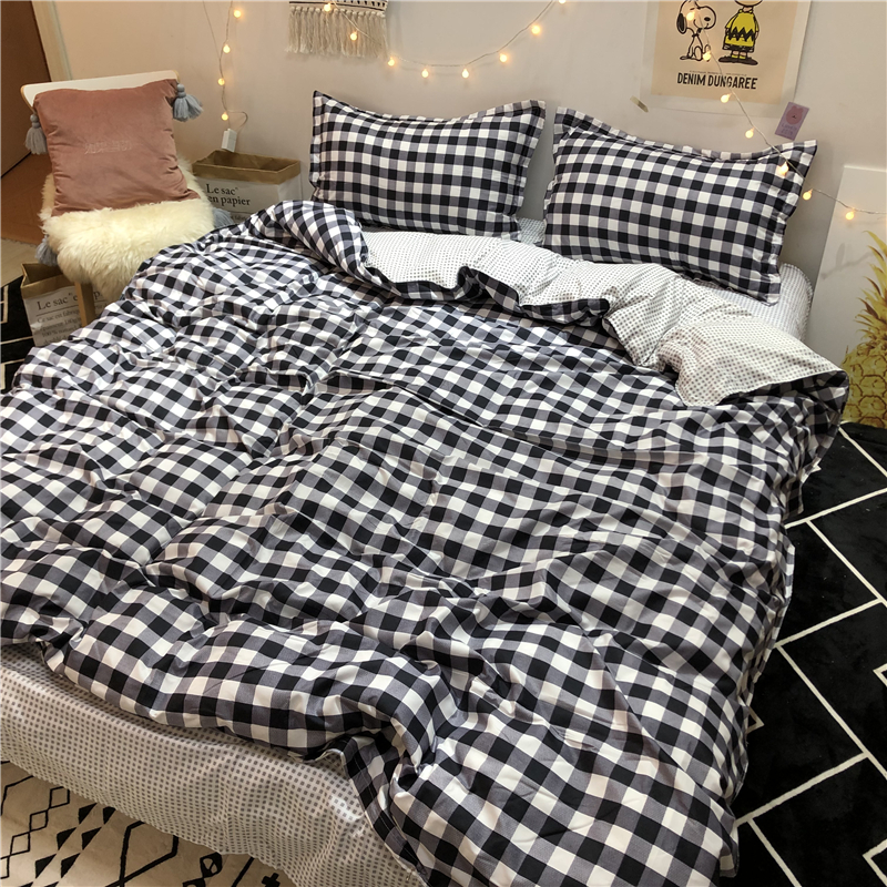 Japanese-style Nordic simple lattice quilt cover bed four-piece set student men's and women's dormitory bedding three-piece bed set